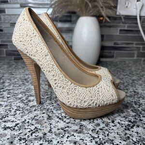 Aldo | Women’s Crochet Elegant Cream Peep-Toe Heels Size 36